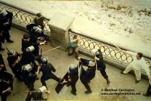 beating an anti war demonstrator beating an anti war demonstrator